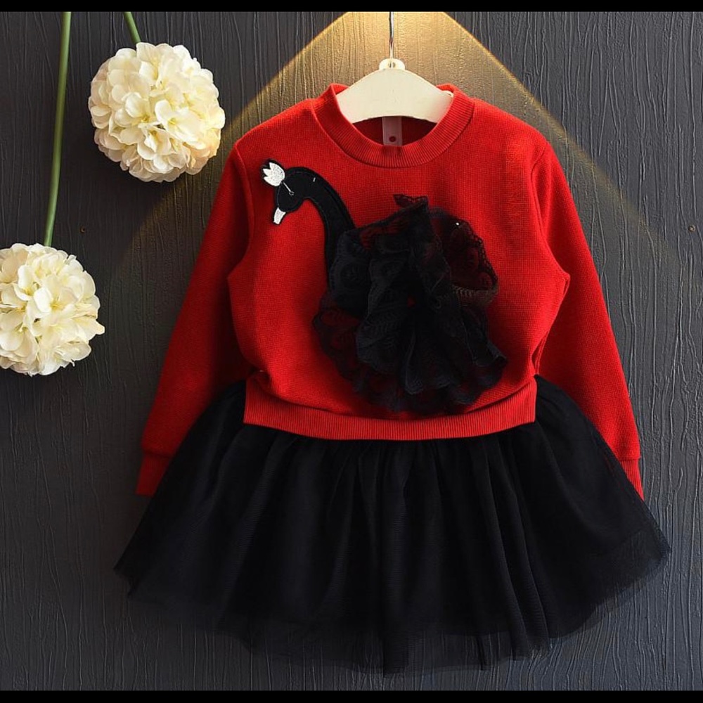 Swan pattern tulle dress